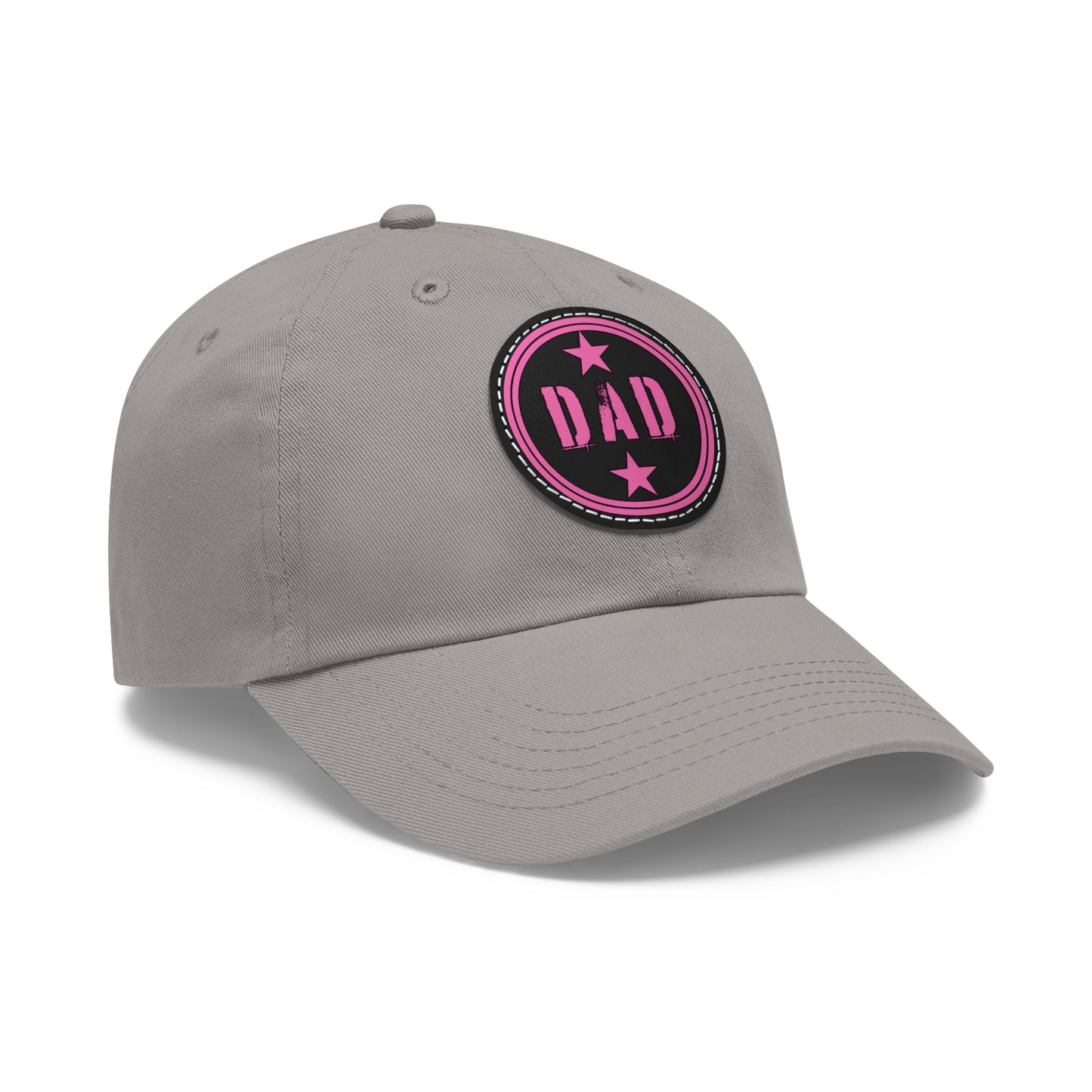 Dad Hat (Star) with Leather Patch Pink Text (Black/Grey With White/Black Patch) and (Black/Grey With Black/Brown Patch)