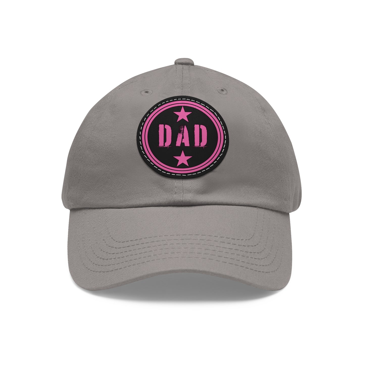 Dad Hat (Star) with Leather Patch Pink Text (Black/Grey With White/Black Patch) and (Black/Grey With Black/Brown Patch)