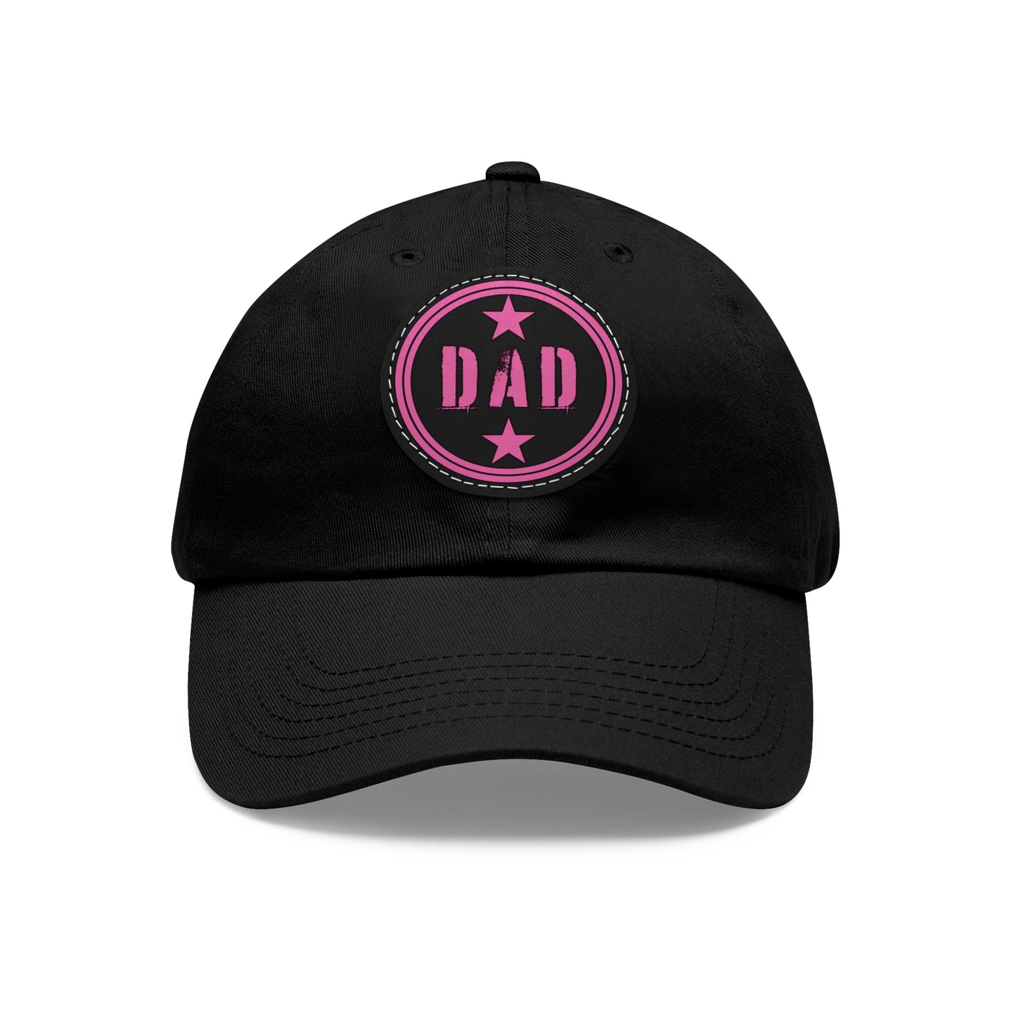 Dad Hat (Star) with Leather Patch Pink Text (Black/Grey With White/Black Patch) and (Black/Grey With Black/Brown Patch)