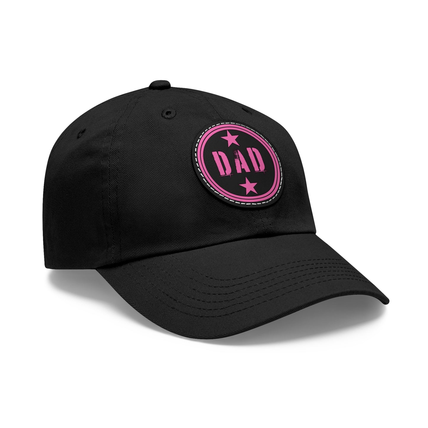 Dad Hat (Star) with Leather Patch Pink Text (Black/Grey With White/Black Patch) and (Black/Grey With Black/Brown Patch)