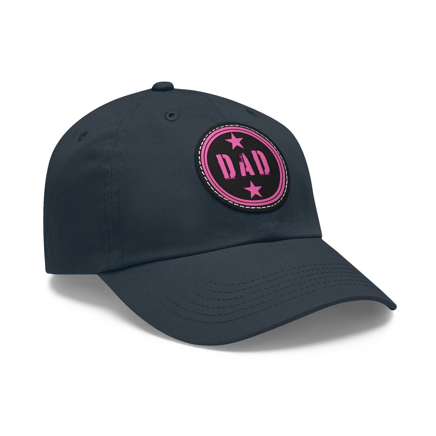 Dad Hat (Star) with Leather Patch Pink Text (Black/Grey With White/Black Patch) and (Black/Grey With Black/Brown Patch)